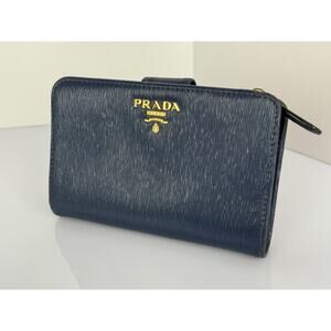 Prada Saffiano Blue Leather Compact Women's Wallet